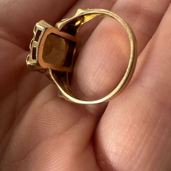 Vintage 1910-1920s 10k Mix Gold Citrine Ring - Picture 6 of 10